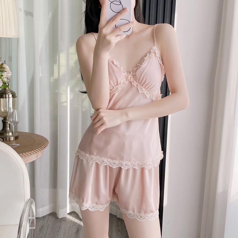 2025 Sexy Damen-Eisseiden-Pyjamaset: Einfarbiges Camisole & Shorts für den Sommer