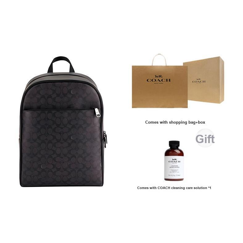 Coach Classic Logo Leather Backpack Large Men backpack Black CAJ90-QBMI5