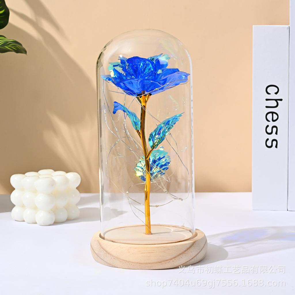 Valentine's Day Gift Glass Cover Immortal Rose Soap Flower Gold Foil Rose Light Luxury Home Decoration