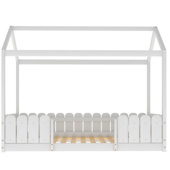 Single Bed Sturdy Construction High Stability Fence Design Mildew-proof Good Load-bearing Anti-fall Smooth Surface Frame Wooden Bedstead Bedroom