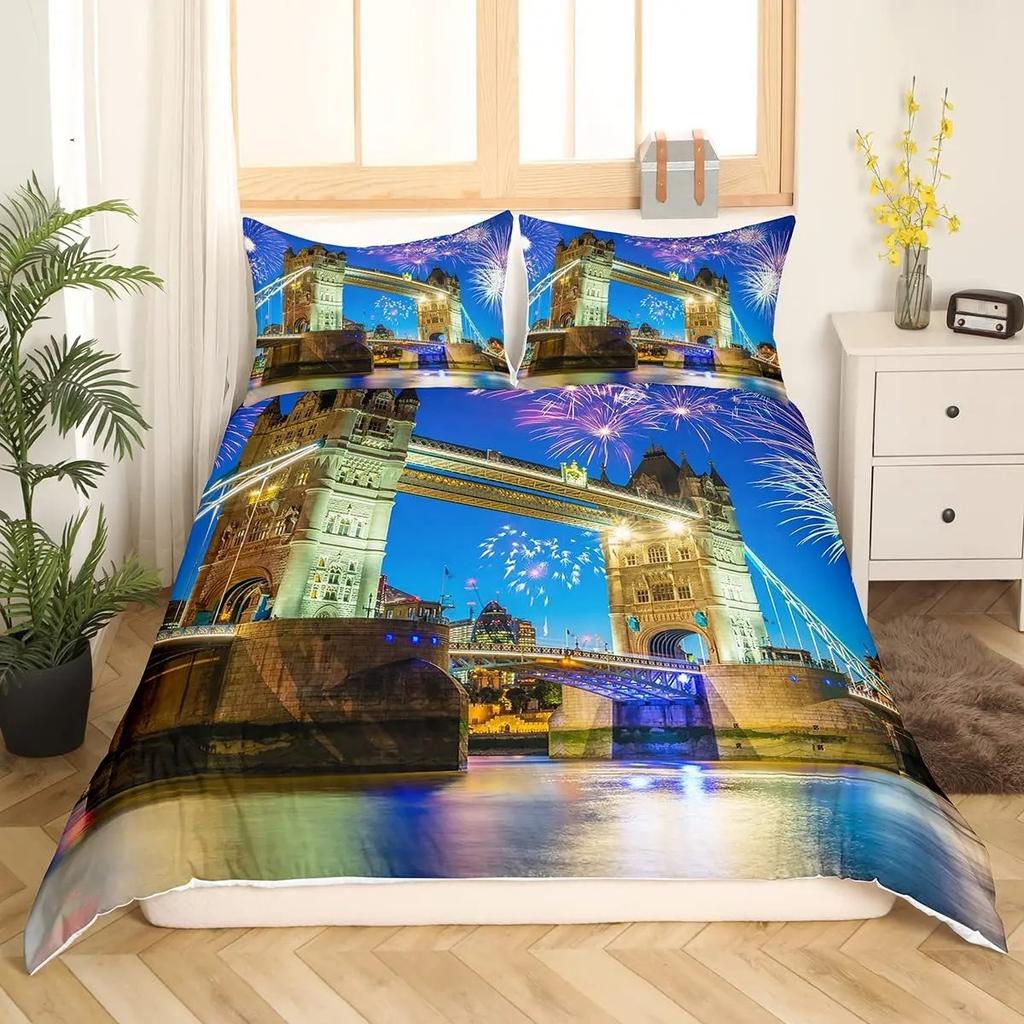 Bridge Landscape Digital Printing Duvet Cover Set For Kids Boys Girls Polyester Bedding Set Double Single Size With Pillowcase