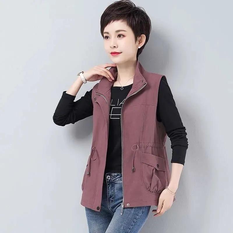 Spring Autumn Ladies Loose Pure Sleeveless Coat Women's Short Waistcoat Jacket Slim Casual Outerwear Vest