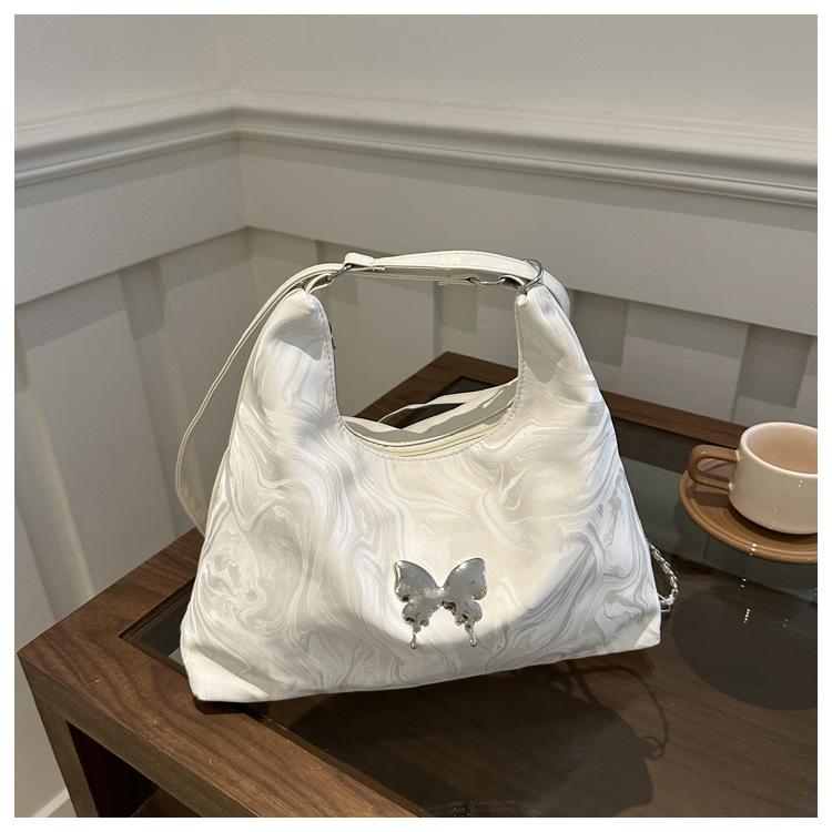 

Сумка большой вместимости с эффектом ряби на воде, женская новая трендовая простая наплечная сумка, рюкзак, сумка-тоут белый