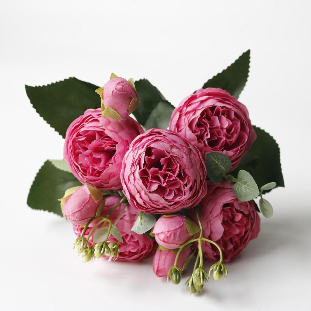 Korean Style Artificial Bouquet: 5-Head Rose & Peony for Home or Wedding Decor
