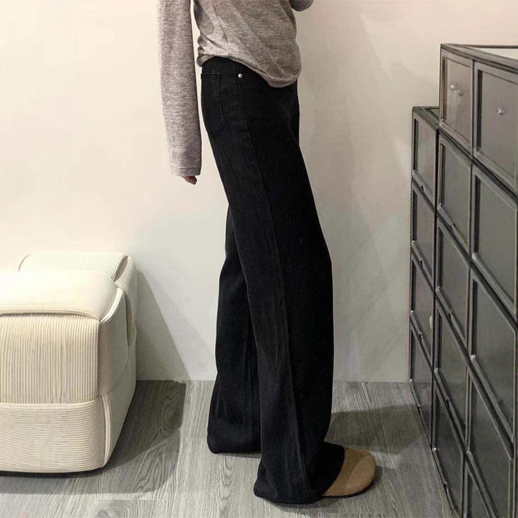 Black High-Waist Wide Leg Women's Jeans - Spring/Autumn 2025 Collection, Floor-Length Slimming Trend.
