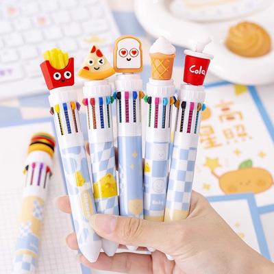 10 In 1 Multicolor Ballpoint Pen 0.7mm Writing Stationery Students School Supplies Draw Creative Fast Food Gel Pen