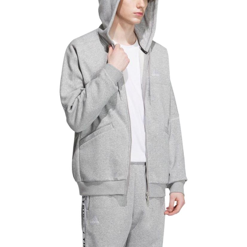 Adidas Letter Stripe Printed Hooded Zip-Up Long Sleeve Jacket Unisex Jacket Gray IK7327