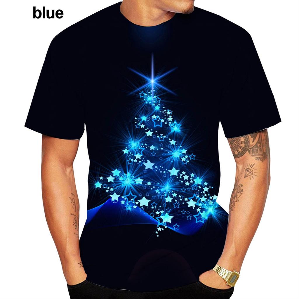 Summer Men's Fashion 3D Print T-shirt Christmas Short Sleeve Unisex Casual Christmas Tree Short Leeve Tops T Shirts