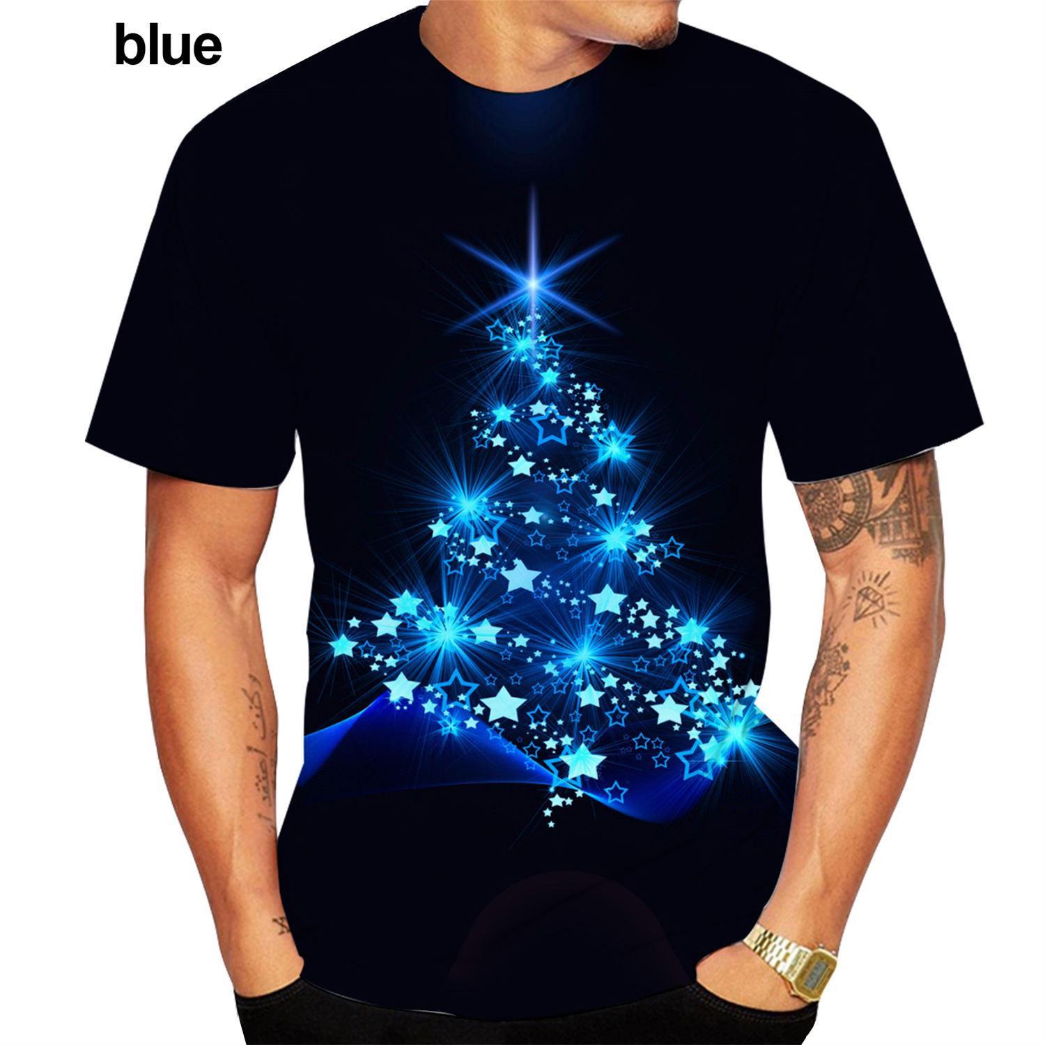 Wengy 2 Zomer Herenmode 3D Print T-shirt Kerst Korte Mouw Unisex Casual Kerstboom Korte Mouw Tops T-shirts 2XL