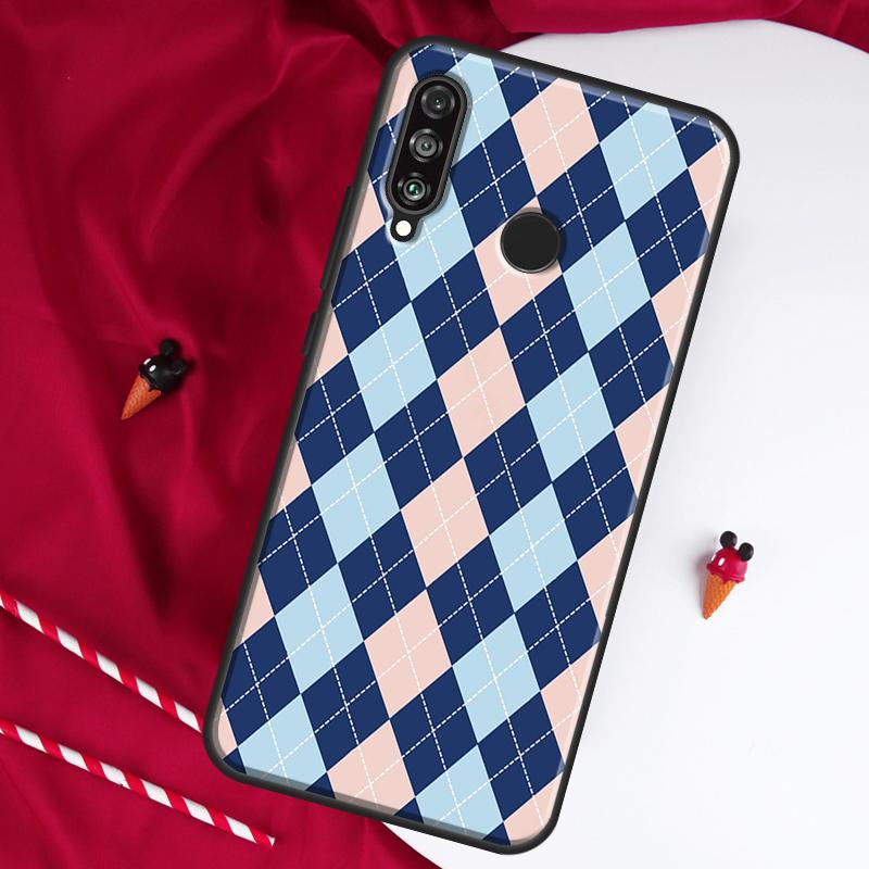 Blue Argyle Pattern For Huawei Nova Y61 Y70 Y90 Y60 Y72 Y91 12s 12i 11i 7i 8i 9 10 SE P60 Pro P30 P40 Lite Case