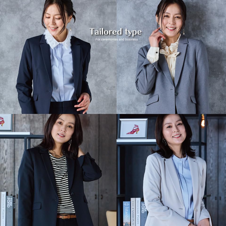 Pantsuit Collarless Tailored Tapered Business Suit Tailored BLACK Women's Set, Jacket, Washable, Odor-Eliminating Tape, Pants, (M, Type, (03))