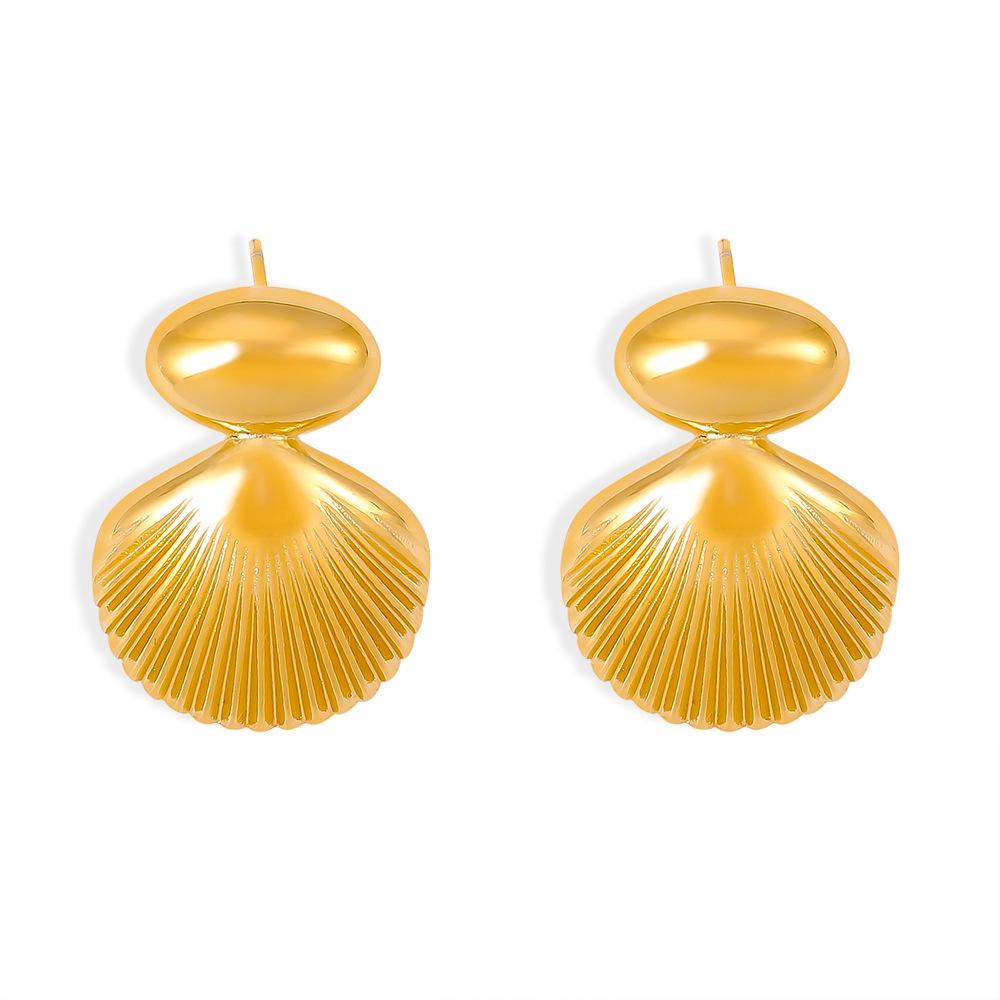 18k Gold Plated Geometric Patchwork Shell Stud Earrings - European & American Style for Women