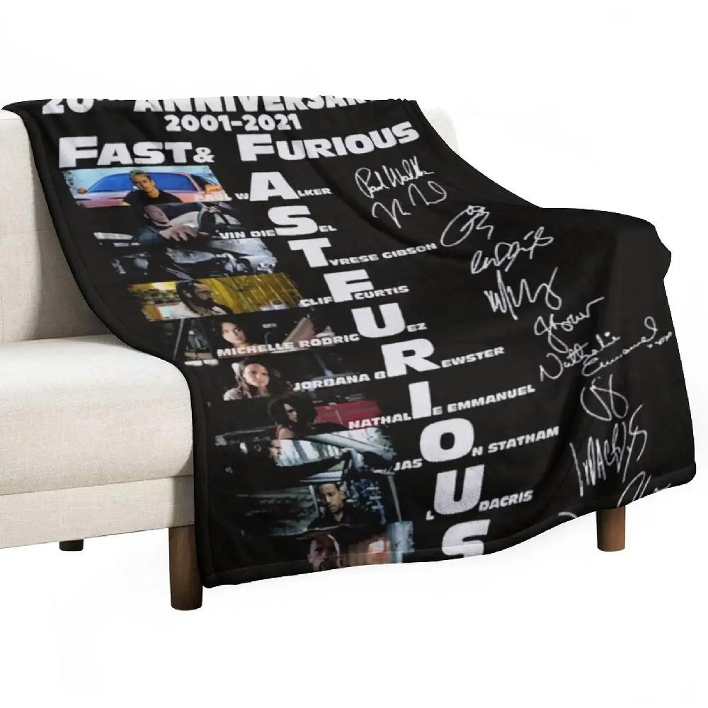 

20th Anniversary 2001 2021 Fast Furious Signatures Classic Throw Blanket Sofa Blanket#Color_black,Size_150X220CM 75X95CM