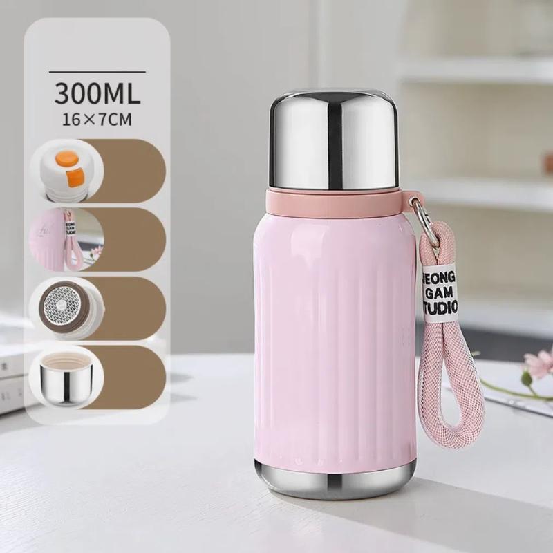 316 Stainless Steel Vacuum Flask – 300ml/420ml Travel Thermos Bottle with Dual Lids for Coffee & Ice Water