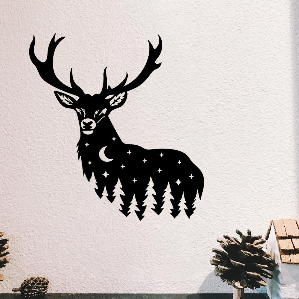 Deer Moon Stars Metal Wall Art Rust Resistant Sculpture Nature Decor for Living Room Garden Fence Christmas Thanksgiving Gift
