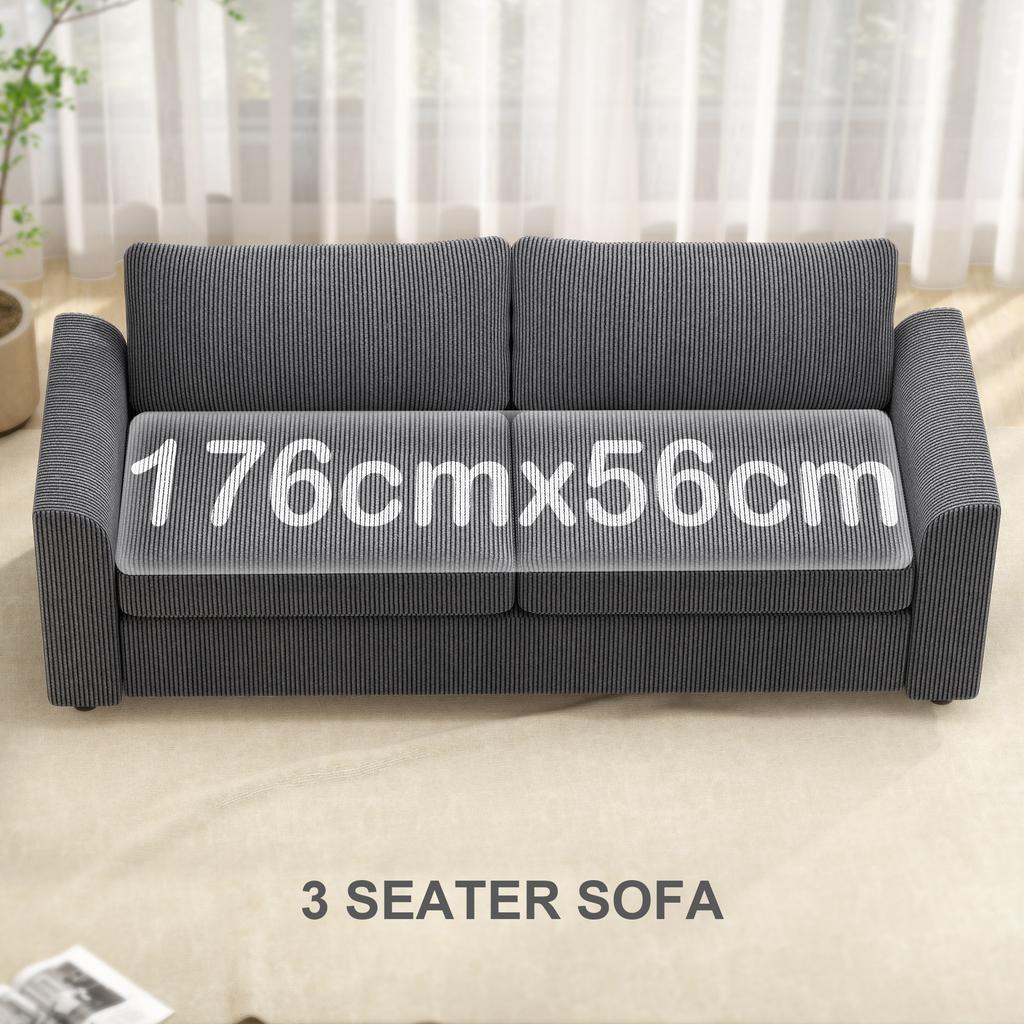 3-Seater Sofa with Decorative Cushions, Corduroy Sofa for Living Room, Bedroom, 212 Cm Wide, Dark Gray
