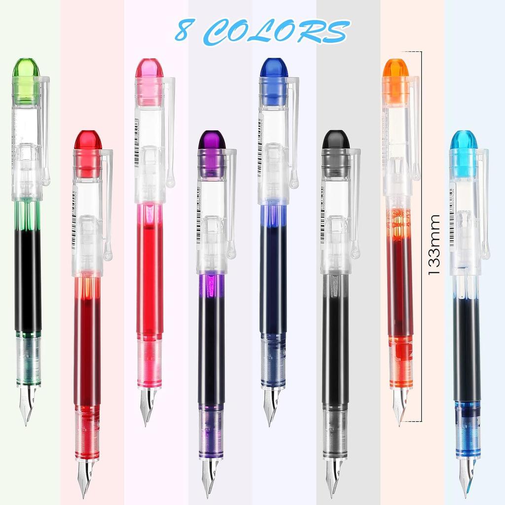 40 Pack Disposable Fountain Pens Set, Colored Ink Extra Fine Nib Classic Design Large Capacity Calligraphy Pens for Journaling, Office Supplies for
