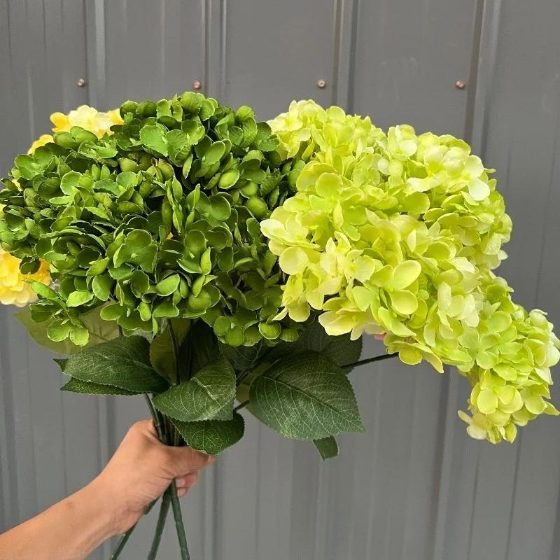 Simulation 5 Heads French Hydrangeas Branch Silk Fake Flowers Restaurant Decoration Champagne Hydrangea Artificial Flower