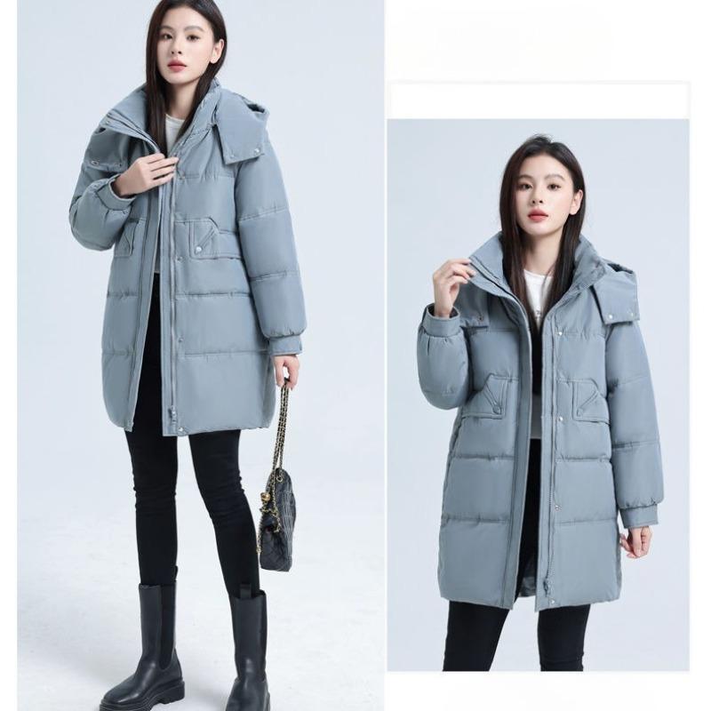 Winter Locker Mode Übergröße Verdickter Baumwollmantel Damen Lange Länge Reine Farbe Jacke