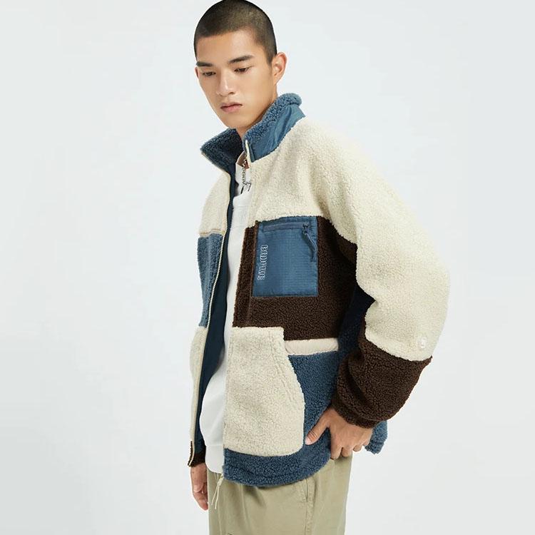 Li-Ning BadFive Basketball Series Plush-Lined Warm Color-Block Loose Jacket Men Jacket Fog-Khaki Limestone-Blue Umber AFDR703-1