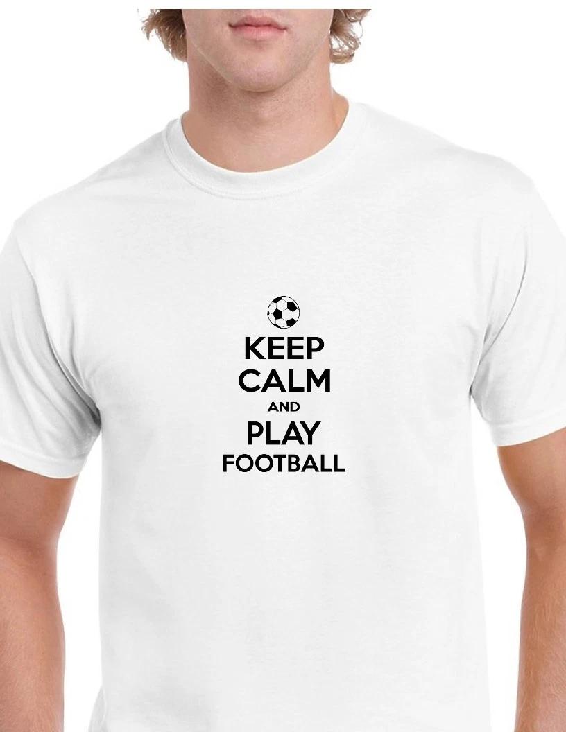Keep Calm & Play Football Soccer Sports Black White Cotton T-Shirt XL