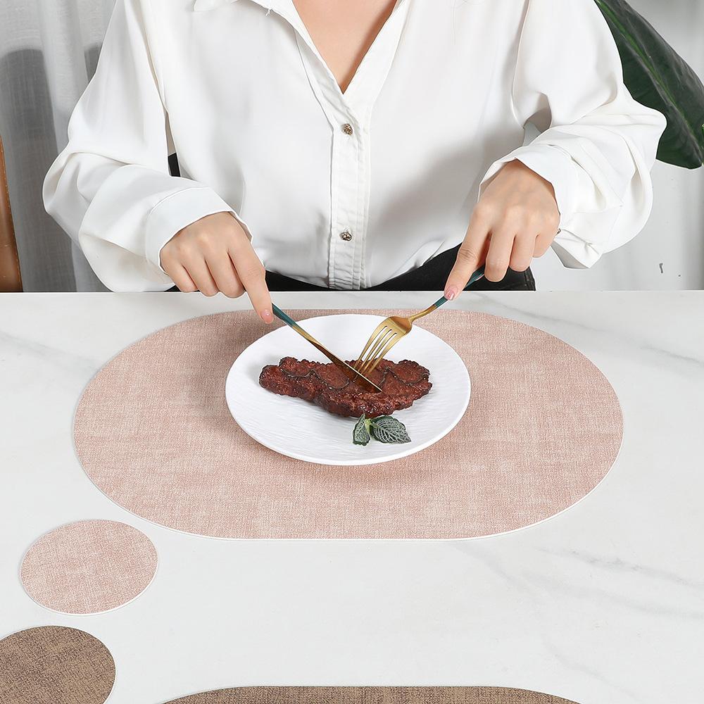 Nordic two-color cloth pattern leather placemat, dining table mat, plate mat, heat protection and insulation certification