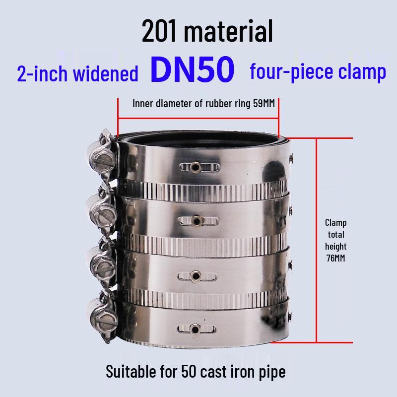 Heavy-Duty Stainless Steel and Cast Iron Flexible Pipe Clamp for Sewer and Drain Pipes