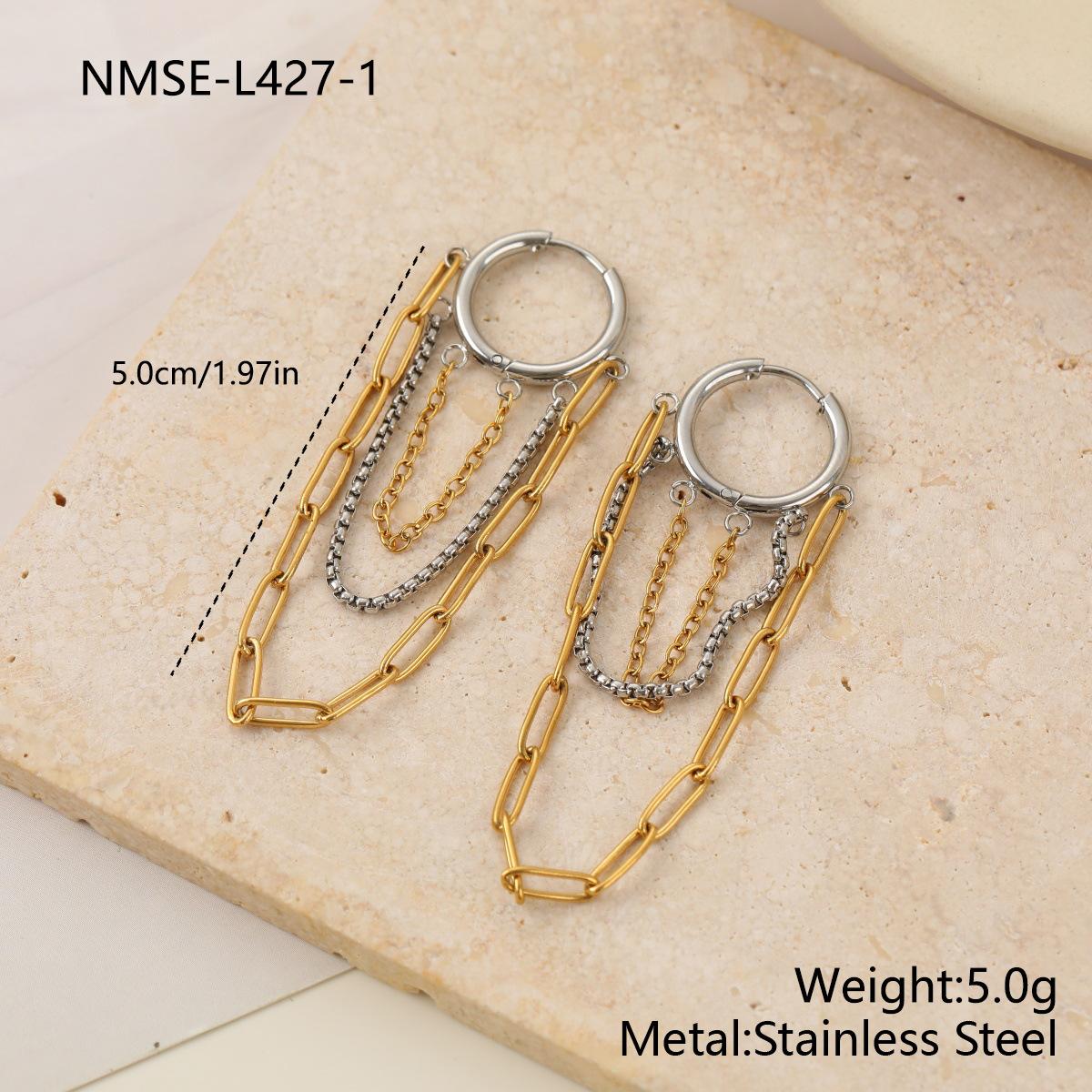 GEMCHIC Women s Stainless Steel Multi-Layer Chain Tassel C-Shape Earrings Fashion Design Trendy Ear Jewelry