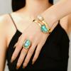 2-teiliges kreatives Metall-Durchbruch-Blatt-Armreif- & Ring-Set für Damen