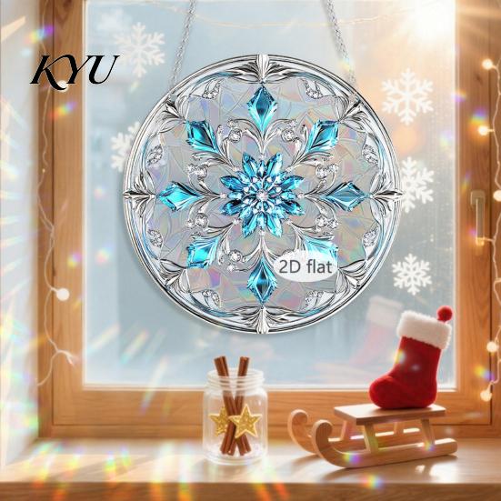 Transparent Christmas Tree Ornaments 2D Acrylic Hanging Ornaments, Stained Glass Style Snowman Santa Snowflake Indoor Party Supplies Window