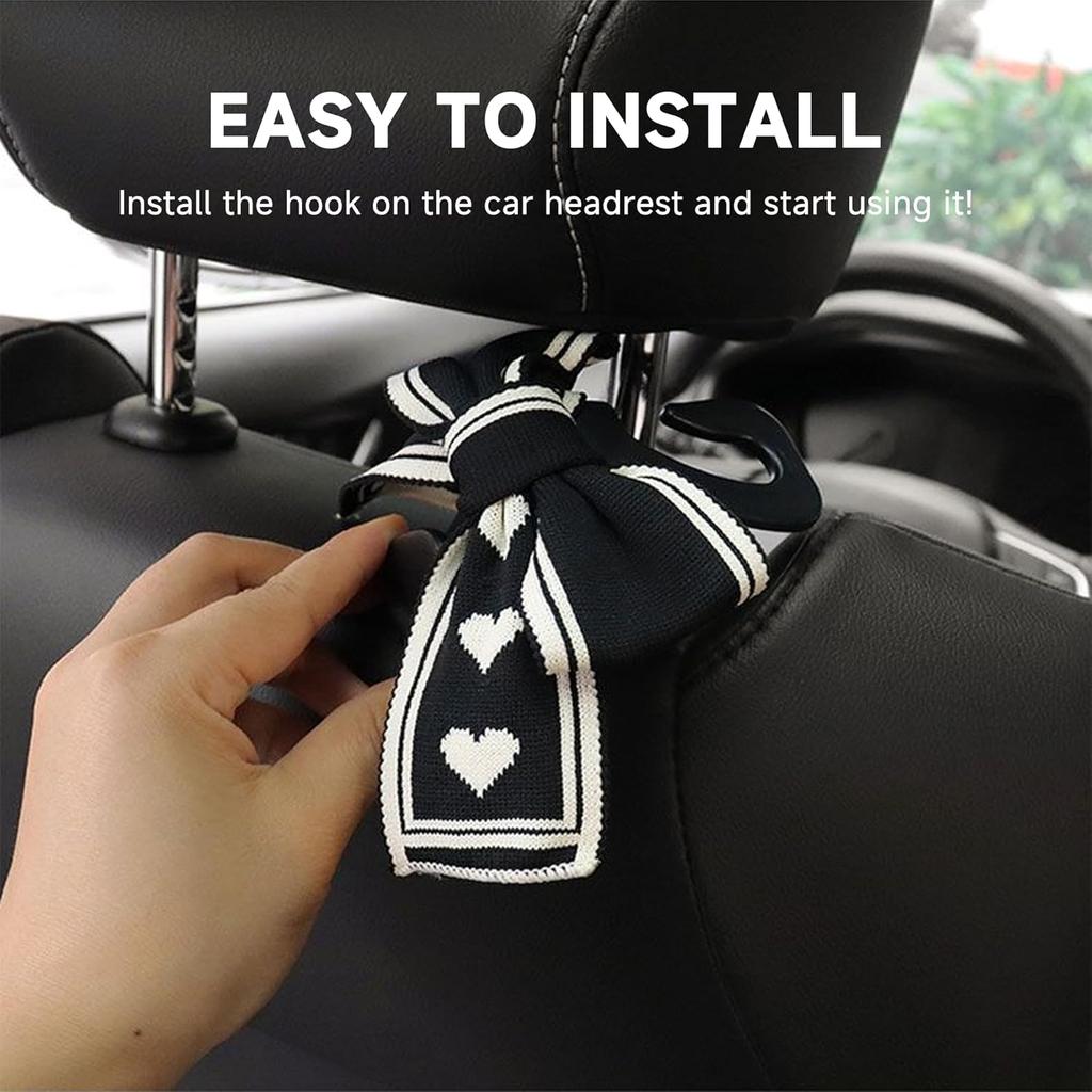 2PCS Car Seat Hooks, Cute Bow Car Seat Headrest Hooks for Purses, Bags, Umbrella, Universal Automotive Interior Decoration Accessoriesl for Vehicle,