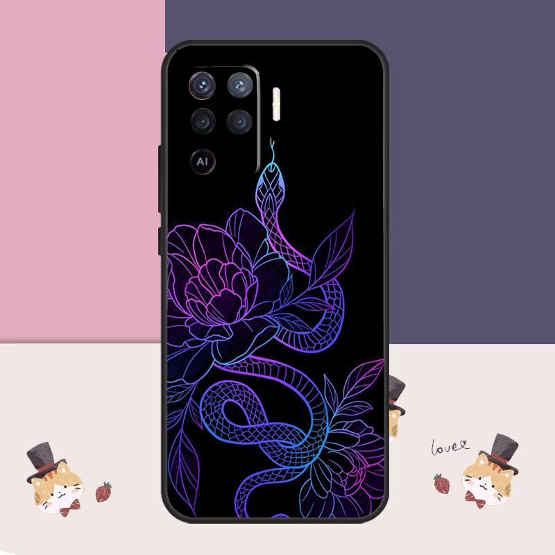 Snake Flower Case For Oppo A76 A96 A16 A60 A98 A58 A78 A18 A38 A80 A40 A77 A57 A17 A74 A54 A94 A15 A5 Pro