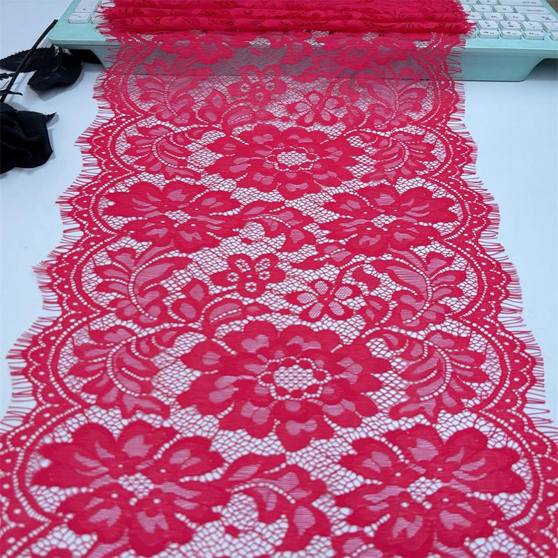 3m x32cm Red French Chantilly Lace, Inelastic Scalloped Eyelash Nylon Lace Fabric for Sewing, Bra, Underwear, Lingerie, Dress, Garment, Crafting