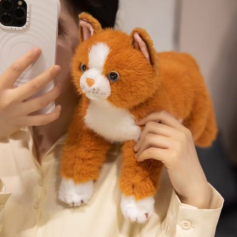 38cm Simulation New Prone Cat Doll Stuffed Plush Toy Cartoon Anime Cute Pillow Pillow for Children's Birthday Gift Fun Doll