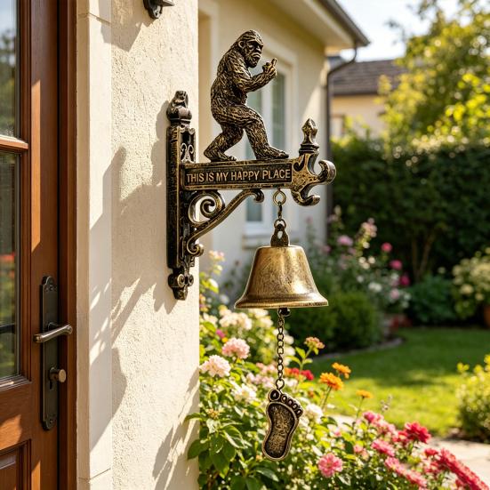 Funny Doorbell, This Is My Happy Place Rustic Animal Rustic Doorbell Decor, Resin Hanging Wall Bell, for Men Cabin Porch Garden Outdoor Decor Gift