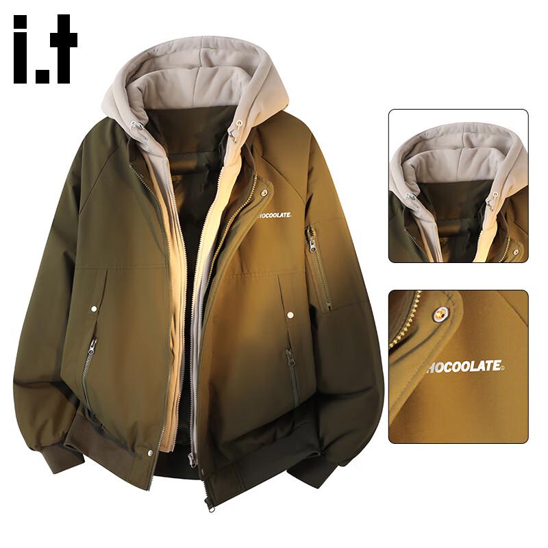 

CHOCOOLATE Men s Faux Two-Piece Hooded Padded Jacket M