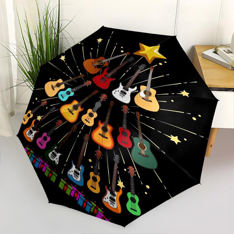 Guitar Christmas Tree- Automatic Umbrella,Suitable for Men and Women, Outdoor Accessories, Suitable for Birthdays 1013b