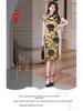 Summer Sexy Chinese-Style Printed Mid-Length Slit Dress for Women with Hollow Out Plate Buckle, Improved Qipao Design