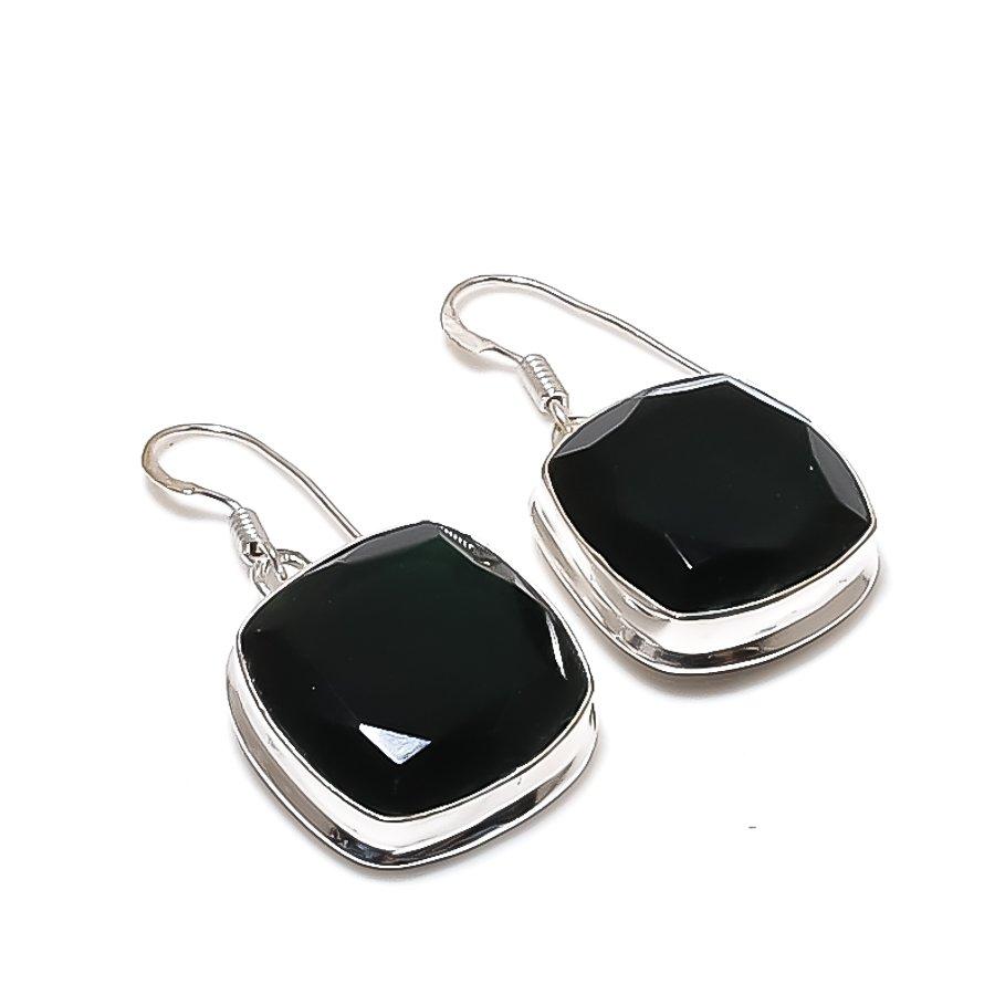 Natural Black Spinel Gemstone 925 Sterling Silver Jewelry Earring 1.54  AE-11871