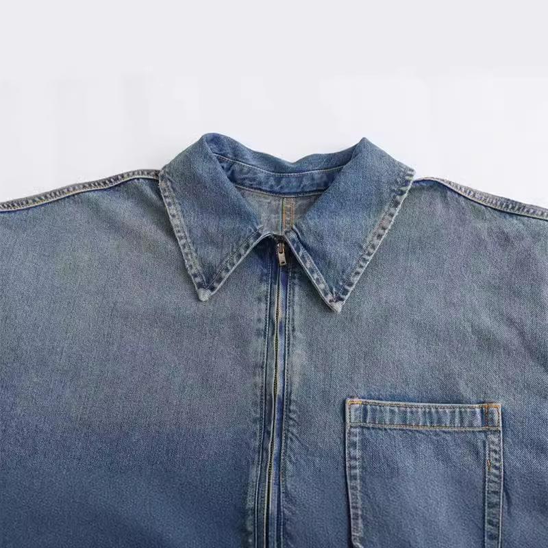 New Spring and Summer Women's Simple Lapel Loose Denim Dress