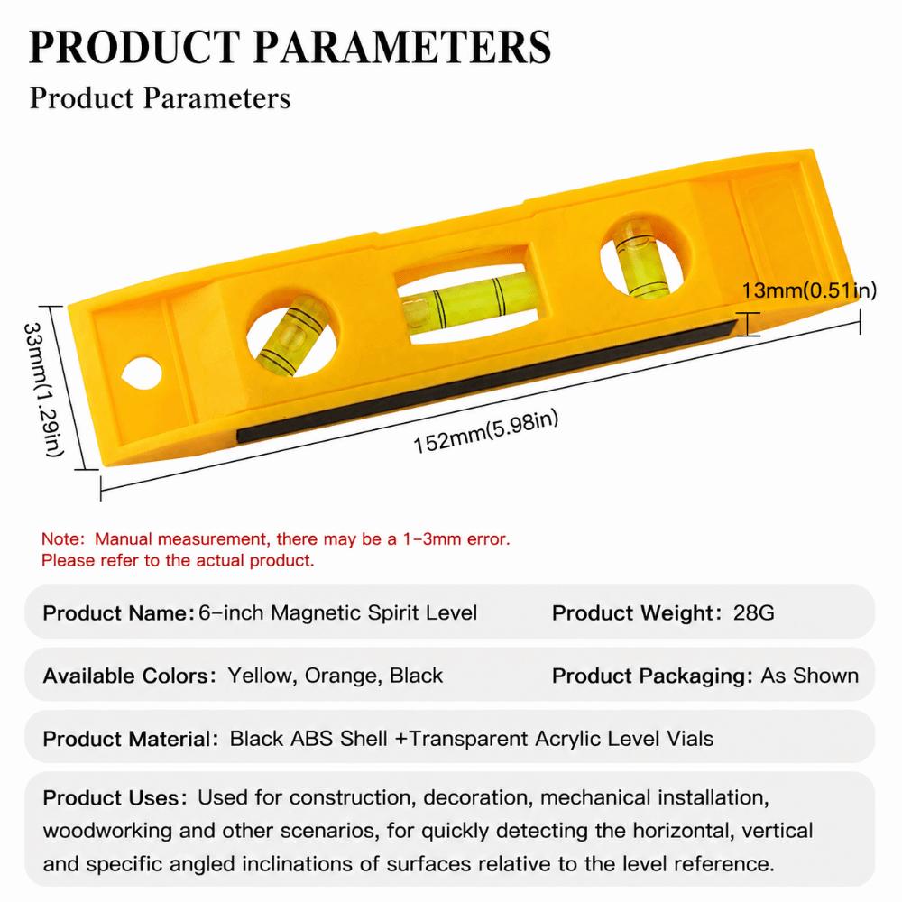 6 Inch Balance Ruler Light Compact Body Hand Measure Tool Mini Spirit Level Installation Work