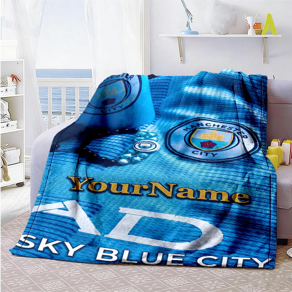 Manchester City Personalized Text Blanket Cozy Customizable Blanket Warmthful Decor Throw For Office Chair Bed Livingroom Office Four Seasons Universa
