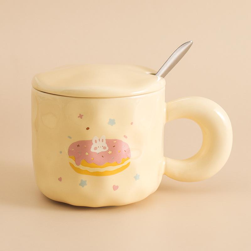 Milk fufu cute ceramic cup girl high value mug with lid spoon dormitory couple office coffee cup