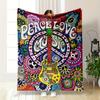 Colorful Peace Love Music Guitar Design Flannel Blanket for Bedroom, Living Room, Sofa, and Nap Sofas.