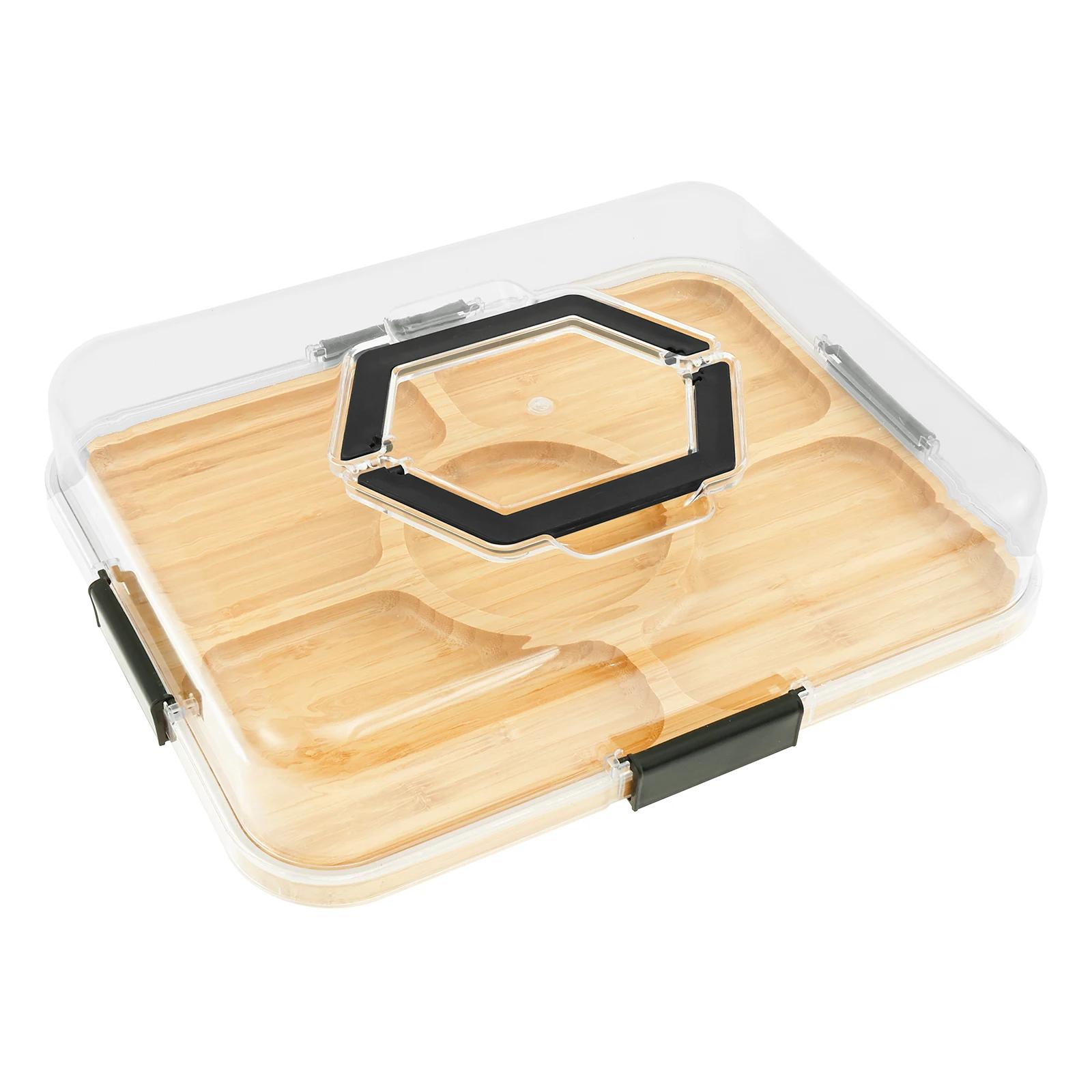 

Деревянный поднос для закусок и сыра с прозрачной крышкой и отделениями, портативная коробка для снеков, обеденные тарелки, кухонные принадлежности для отелей, наборы для вечеринок