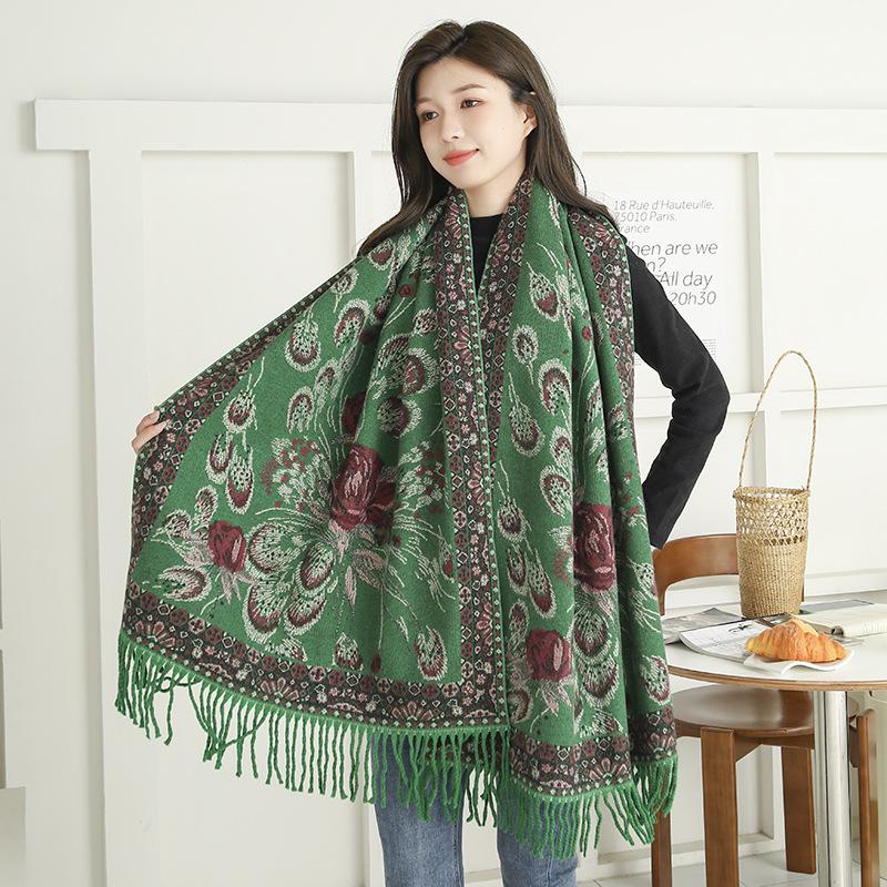 Ethnic Style New Cashmere Feel Scarf Shawl Women's Foreign Wear Travel Warm Autumn and Winter Scarf Shawl