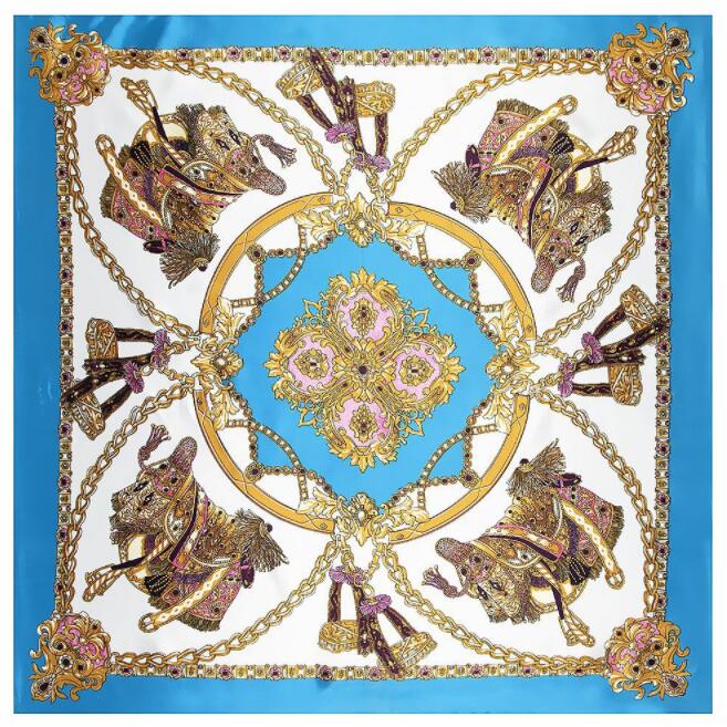 90*90cm Luxury Brand Women Silk Scarfs Royal Style Square Scarves Horseshoe  and Chain Printing Shawls For Ladies