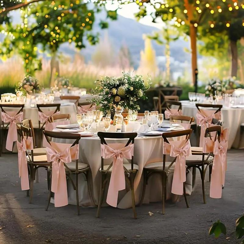 10/50pcs Satin Chair Sash Bows Chair Cover Ribbons For Wedding Banquet Party Baby Shower Event graduation ceremony Decoration