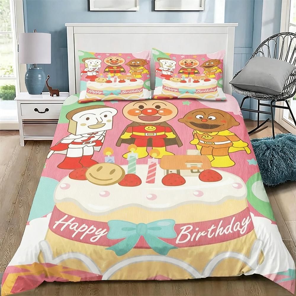 Anpanman Kawaii Bedding Set Double Twin Full Queen King Kids Bedclothes Duvet Cover Pillowcase Decoration Christmas Gifts