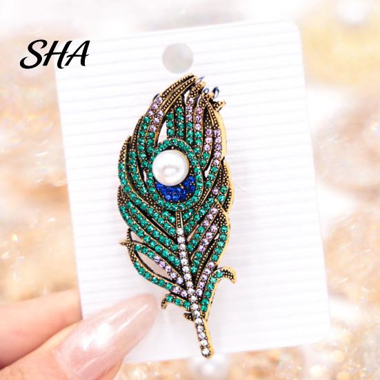 Retro Feather Jewelry Vintage Peacock Brooch, Faux Pearl Rhinstone Lapel Coats Decorative Pin Pin, Clothing Accessories for Wedding Party Prom